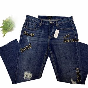 NWT PacSun Kylie Boyfriend Slay Babe Raw Jeans 28